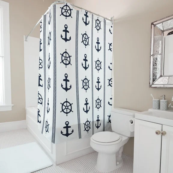 Custom Name Nautical Shower Curtain Anchor Theme Waterproof Fabric Bathroom Decor Marine Style Bath Curtain for Home Hotel