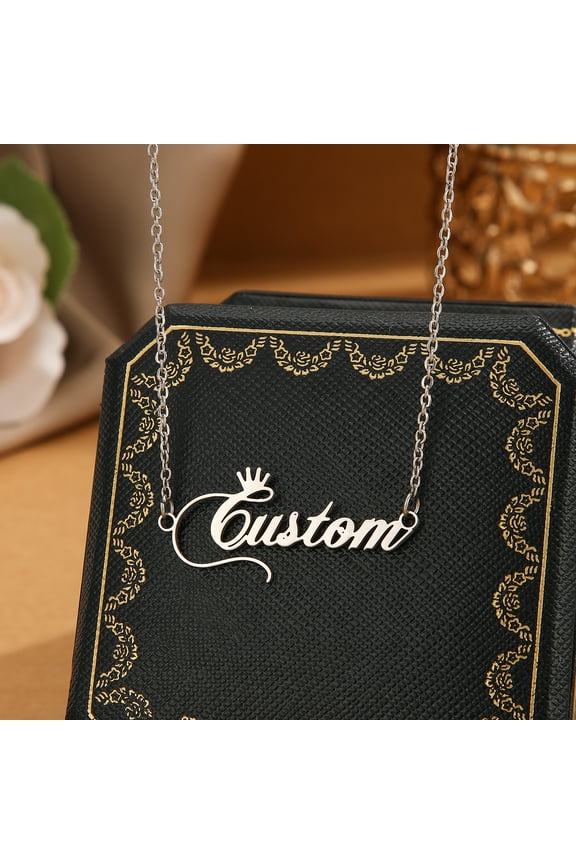 Custom Name Necklace Personalised Crown Cursive Font Stainless Steel Letter Chain Pendant Choker Jewelry Christmas Gift