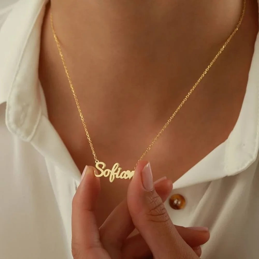 Custom Name Necklace for Women Personalised Cursive Letter Pendant 14K Yellow Gold Jewelry Men Chain Choker Collar Personalizado