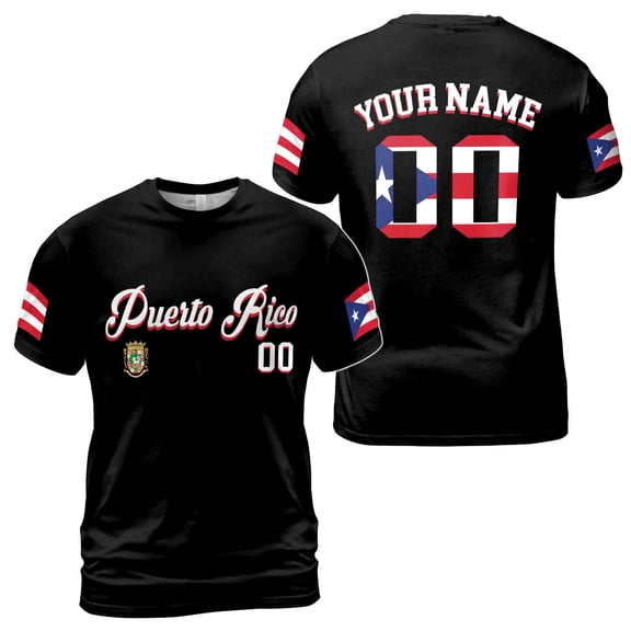 Custom Name, Number Patriotic Puerto Rico Love Men's T-shirt S-5XL