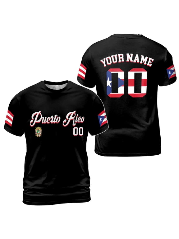 Custom Name, Number Patriotic Puerto Rico Love Men's T-shirt S-5XL