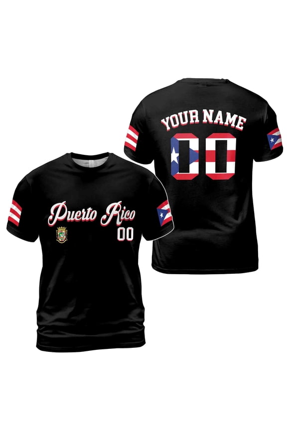 Custom Name, Number Patriotic Puerto Rico Love Men's T-shirt S-5XL