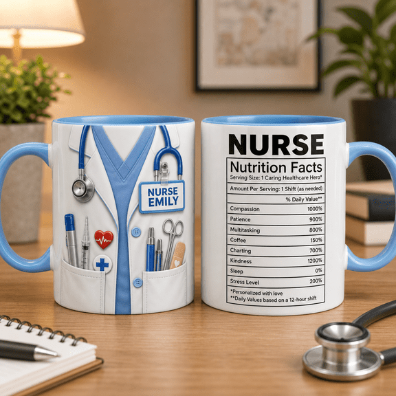 Custom Name Nurse Mug 3D Effect Personalized Nutrition Facts Gift for Nurses