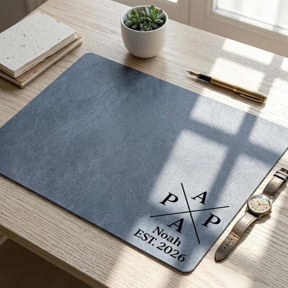 Custom Name Papa Leather Desk Mat, Personalized Mouse Pad Gift for Father