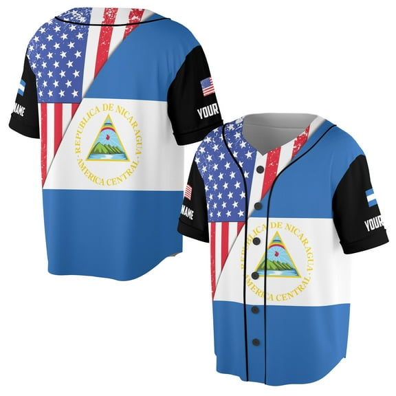 Custom Name Patriotic America With Nicaragua Flag Baseball Jersey S-5XL