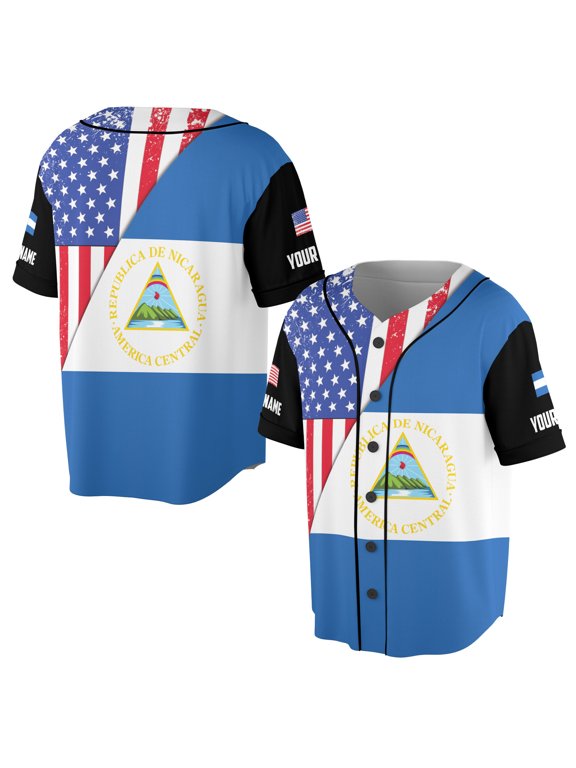 Custom Name Patriotic America With Nicaragua Flag Baseball Jersey S-5XL