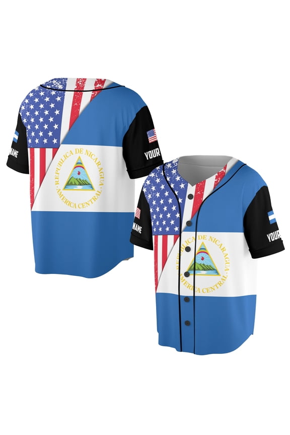 Custom Name Patriotic America With Nicaragua Flag Baseball Jersey S-5XL