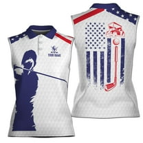 Custom Name Patriotic American Lady Golfer Women Sleeveless Polo XS-4XL