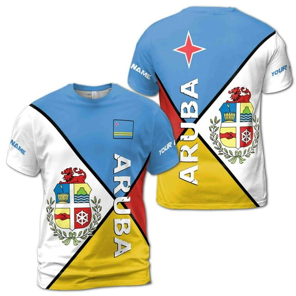 Custom Name Patriotic Aruba Coat Of Arms Men's T-shirt S-5XL