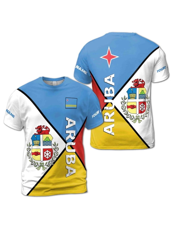 Custom Name Patriotic Aruba Coat Of Arms Men's T-shirt S-5XL