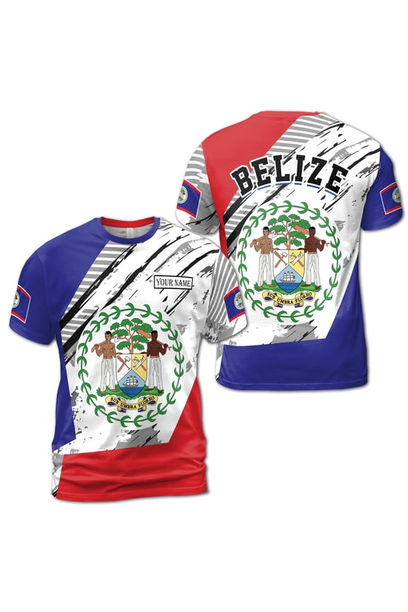 Custom Name Patriotic Belize Coat of Arms Men's T-shirt S-5XL