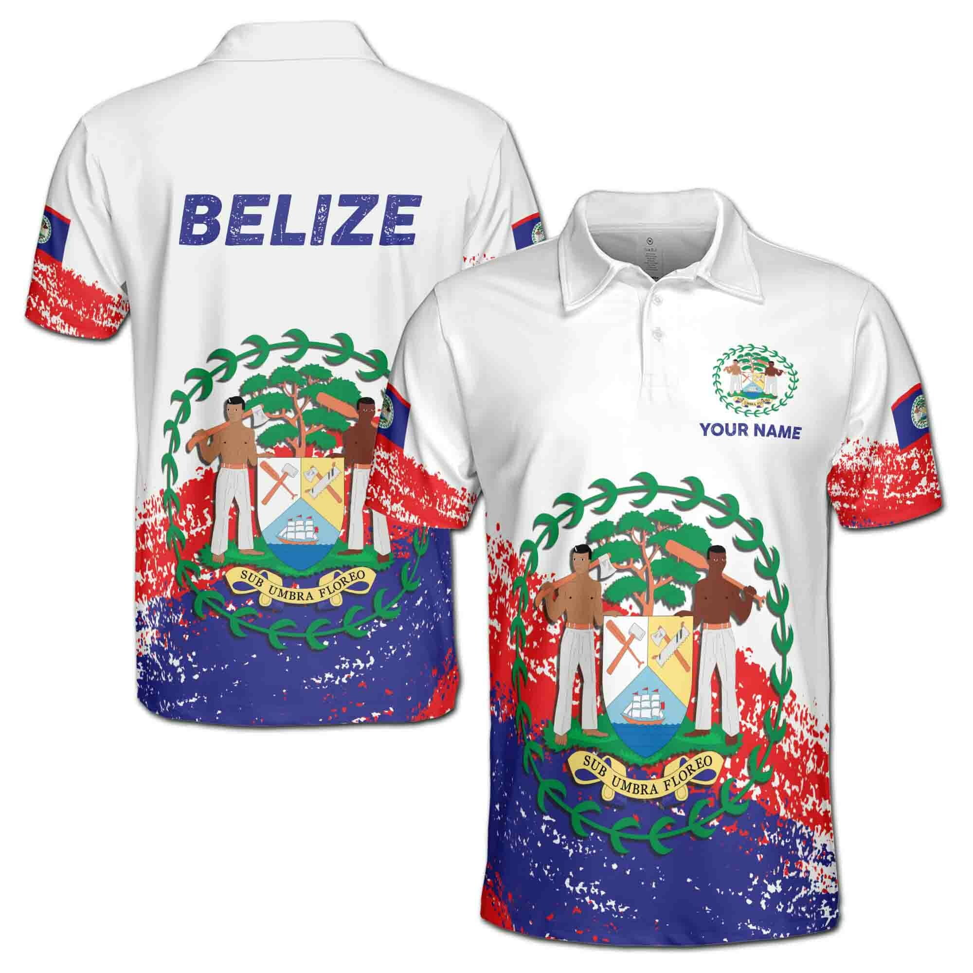 Custom Name Patriotic Coat of Arms Belize Men's Polo Shirt S-5XL ...