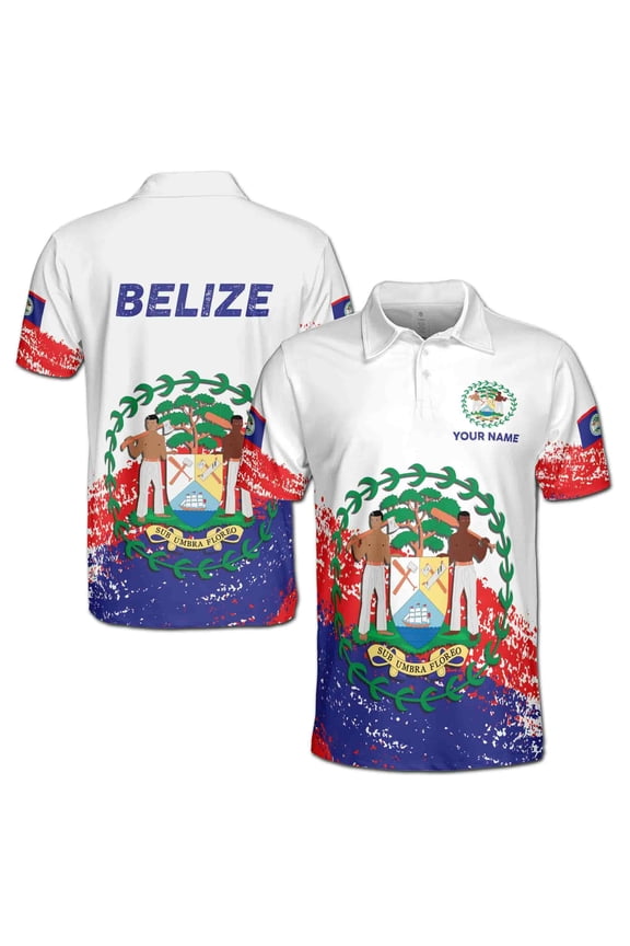 Custom Name Patriotic Coat of Arms Belize Men's Polo Shirt S-5XL