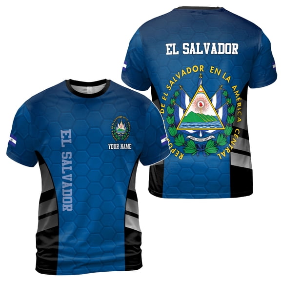 Custom Name Patriotic El Salvador Flag Men's T-shirt S-5XL