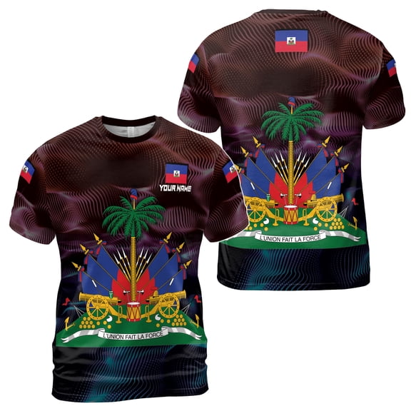 Custom Name Patriotic Haiti Coat of Arms Men's T-shirt S-5XL