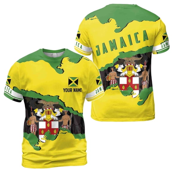 Custom Name Patriotic Jamaica Flag Crocodile Coats of Arm 3D T-Shirt S-5XL