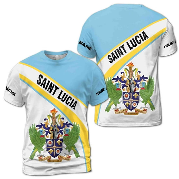 Custom Name Patriotic Saint Lucia Flag Color Men's T-shirt S-5XL