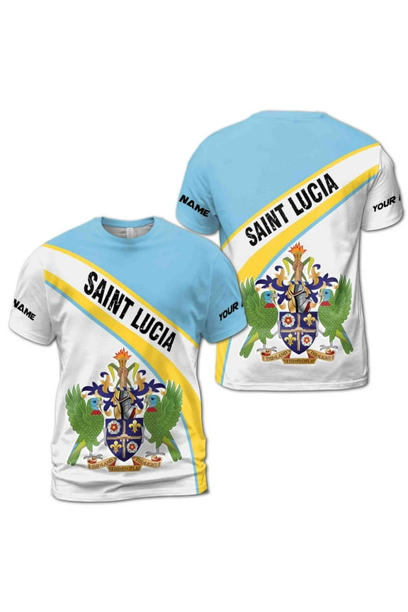 Custom Name Patriotic Saint Lucia Flag Color Men's T-shirt S-5XL