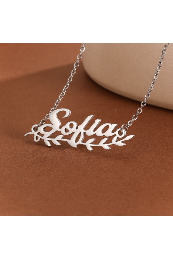Custom Name Pendant Necklace Customized Fashion Stainless Steel Metal Leaves Choker Women's Jewelry Couple Birthday Gift