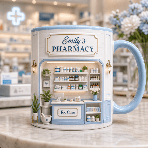 Custom Name Pharmacist Mugs, Personalized Ceramic Pharmacy Counter Gift