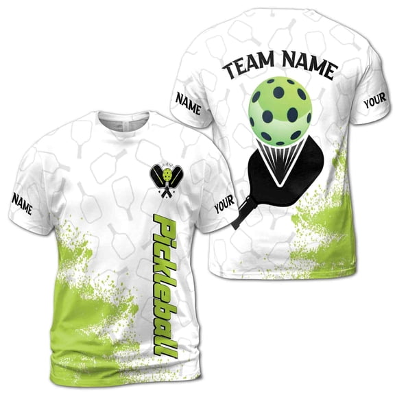 Custom Name Pickleball Team Name Paddle Ball White Green Men's T-shirt S-5XL