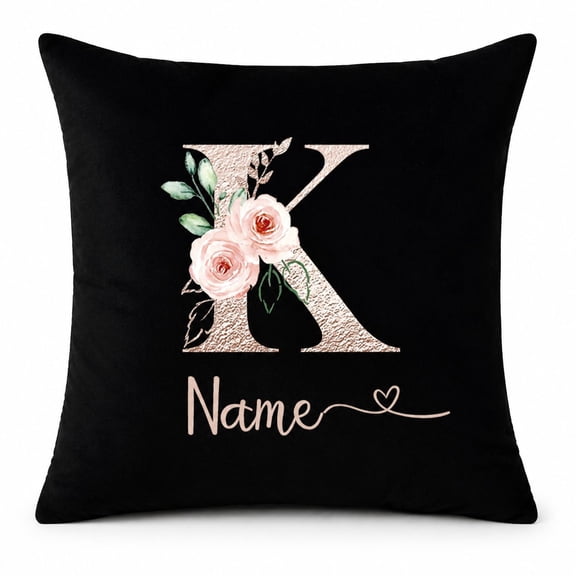Custom Name Pillow Cover, Pillow Case with Floral Initial Design, Personalized Gift for Friends and Family, Home Decor 16x16 Inch