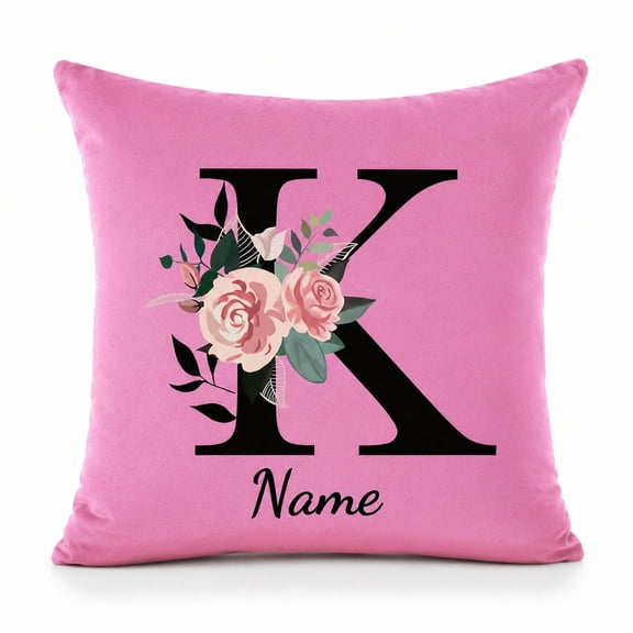 Custom Name Pillow Cover, Pillow Case with Floral Initial Design, Personalized Home Decor Gift 16x16 Inch
