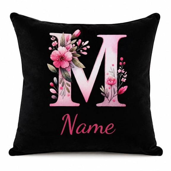 Custom Name Pillow Cover, Pillow Case with Floral Initial Design, Personalized Home Decor Gift 18x18 Inch