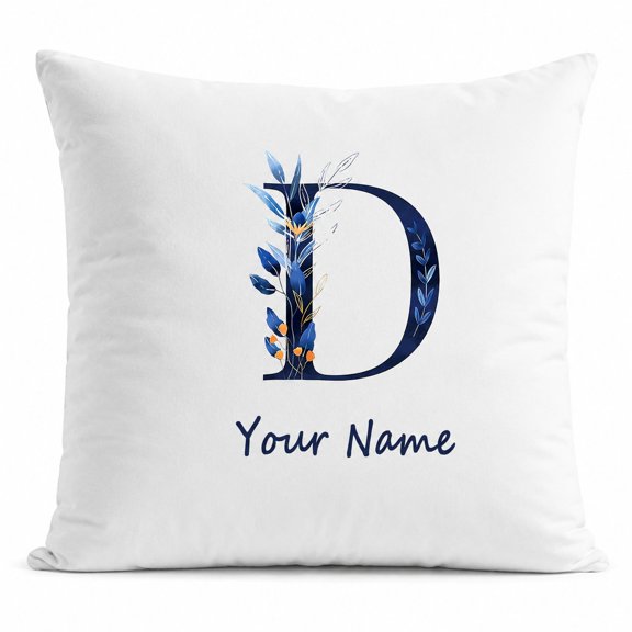 Custom Name Pillow Cover, Pillow Case with Monogram Letter D Design, Personalized Home Decor Gift 16x16 Inch