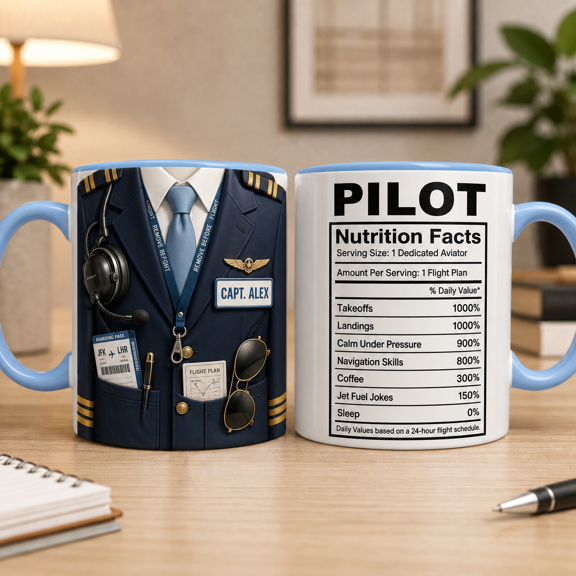 Custom Name Pilot Mug 3D Effect Personalized Pilot Nutrition Facts Gift