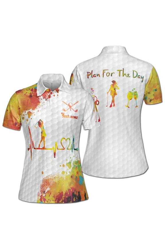 Custom Name Plan for the Day Golf Swing Heartbeat Women's Polo S-5XL