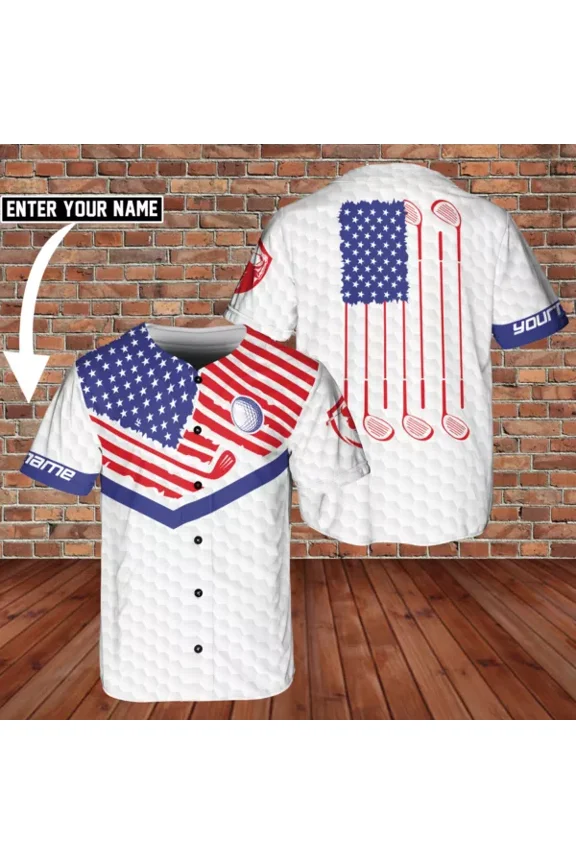 Custom Name Playing Golf United States US Flag 3D BaseBall Jersey Style Shirt - Hot Sale 2