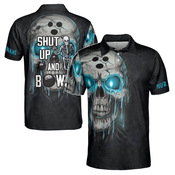 Custom Name Polo Shh Up and Bowling Melting Skull Men's Polo S-5XL