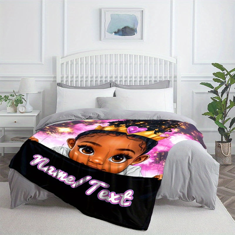 Custom Name Princess Print Flannel Blanket, Soft Warm Lightweight Throw ...