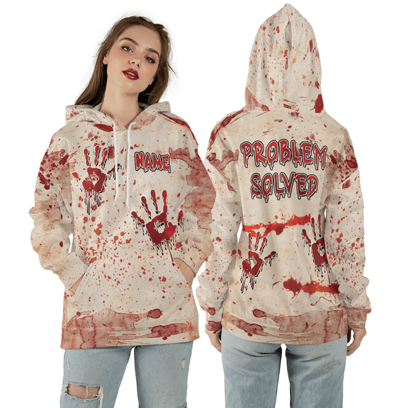 Custom Name Problem Solved Custom Name 3D Hoodie, Red Splatter Style Hooded Sweatshirt, Unisex Grunge Style Red Splatter Hoodie