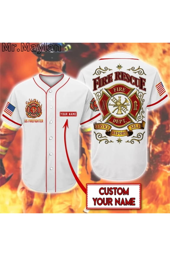 Custom Name Proud to be Firefighter White Baseball Tee Jersey Shirt 3D Print Firefighting