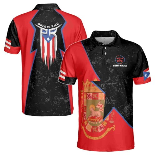Custom Name Puerto Rico Coat Of Arms Puerto Rico Flag Men's Polo Shirt S-5XL