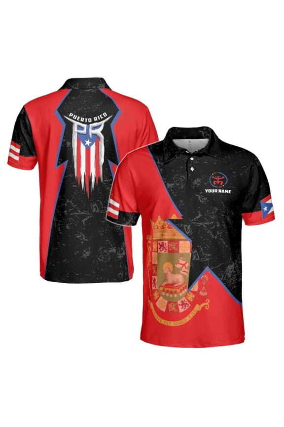 Custom Name Puerto Rico Coat Of Arms Puerto Rico Flag Men's Polo Shirt S-5XL