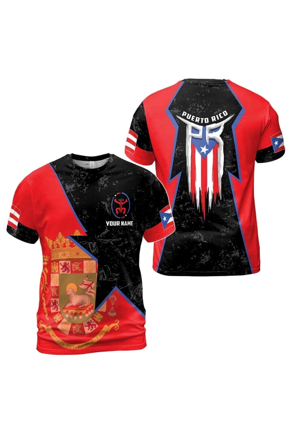 Custom Name Puerto Rico Coat Of Arms Puerto Rico Flag Men's T-shirt S-5XL