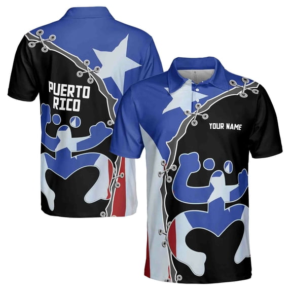 Custom Name Puerto Rico Puerto Rican Retro Frog Pattern Men's Polo Shirt S-5XL