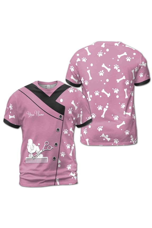 Custom Name Puppy Dog Grooming Uniform For Salon 3D T-Shirt S-5XL