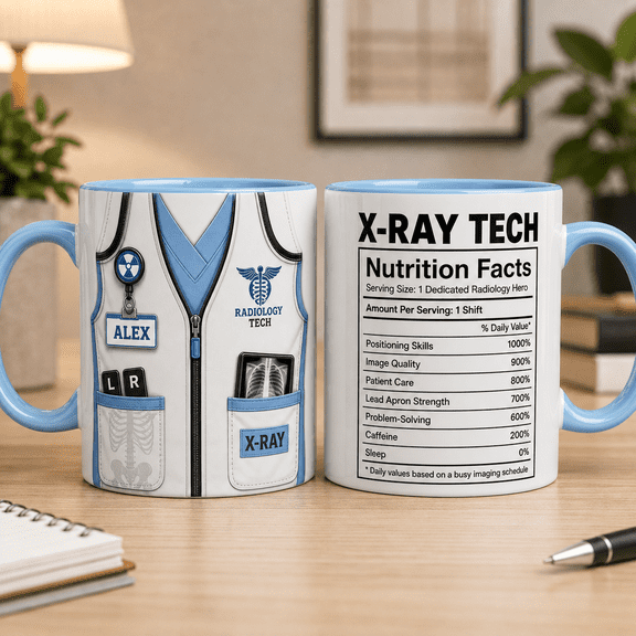 Custom Name Radiology Tech Mug 3D Effect X-Ray Tech Nutrition Facts Gift