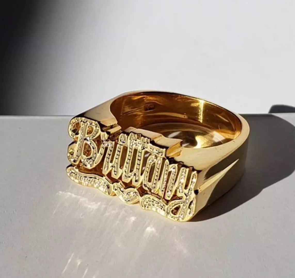 CUSTOMIZE JEWELLERY Custom Name Ring - Handcrafted 14K Yellow Gold Over Sterling Silver with Cubic Zirconia for Men & Women