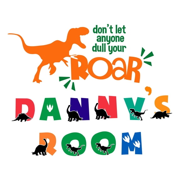 Custom Name Roar Quote Lettering DesignWall Decal Decoration Don't let anyone dull your Roar Joyful Cartoon Cartoon Animals Decorating Ideas for Child's Bedroom Size: 30 In(W) x 24 In(H)