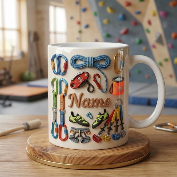 Custom Name Rock Climbing Mug, 3D Faux Climbing Coffee Cup, Gift Climber