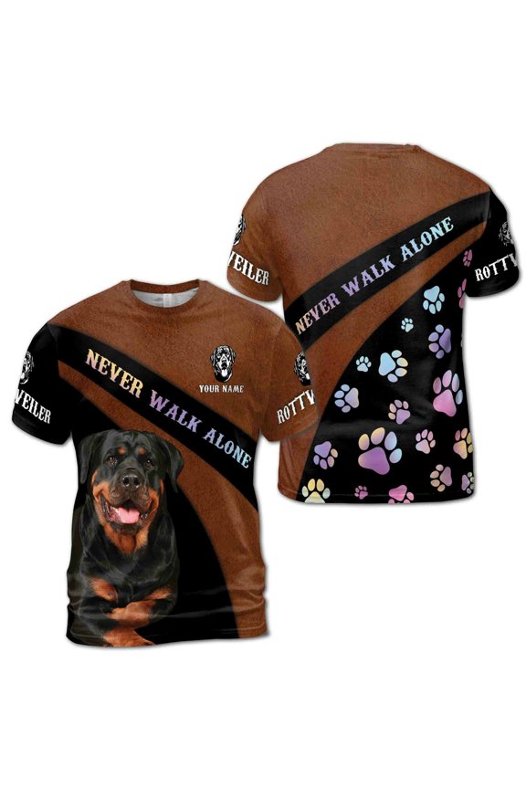 Custom Name Rottweiler Friend Never Walk Alone Gift Men's T-shirt S-5XL