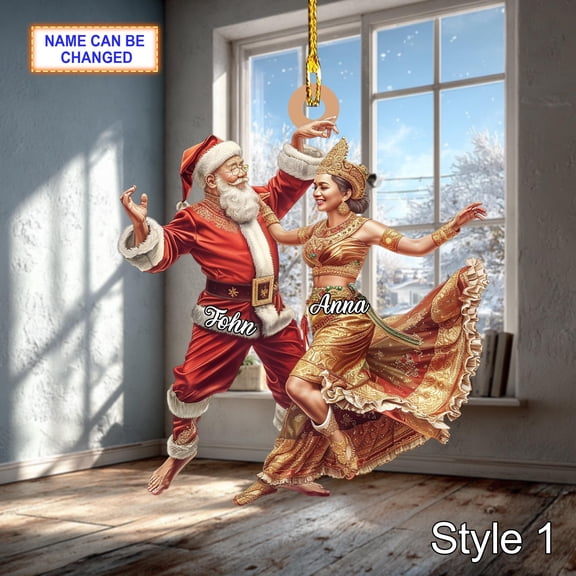 Custom Name Santa Dancing Thailand Dance Acrylic Christmas Ornament, 2D Flat Tree Hanging Decor, Personalized Holiday Gift