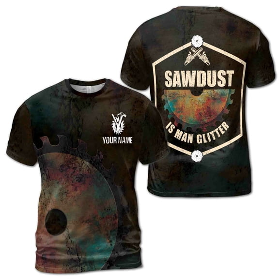 Custom Name Sawdust is Man Glitter Saw Blade Men's T-Shirt S-5XL