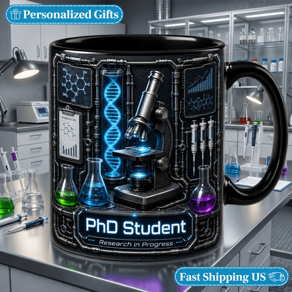 Custom Name Science Lab Mug, DNA Microscope Coffee Cup for PhD Students