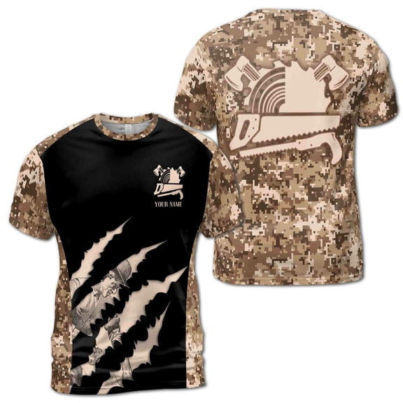 Custom Name Scratch Carpenter Working Grunge Pixel Camo Patterns Men's Shirt S-5XL